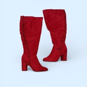 Shoe Dazzle Scarlet/Red Ruffle Boots